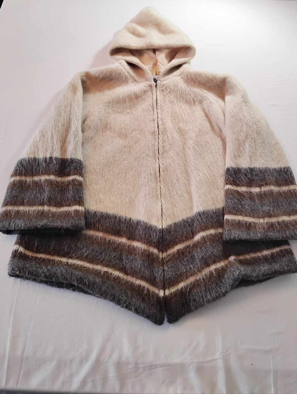 Vintage 70s Eider Knit Icelandic Wool Hooded Jacket Coat - Boho Bell Sleeve